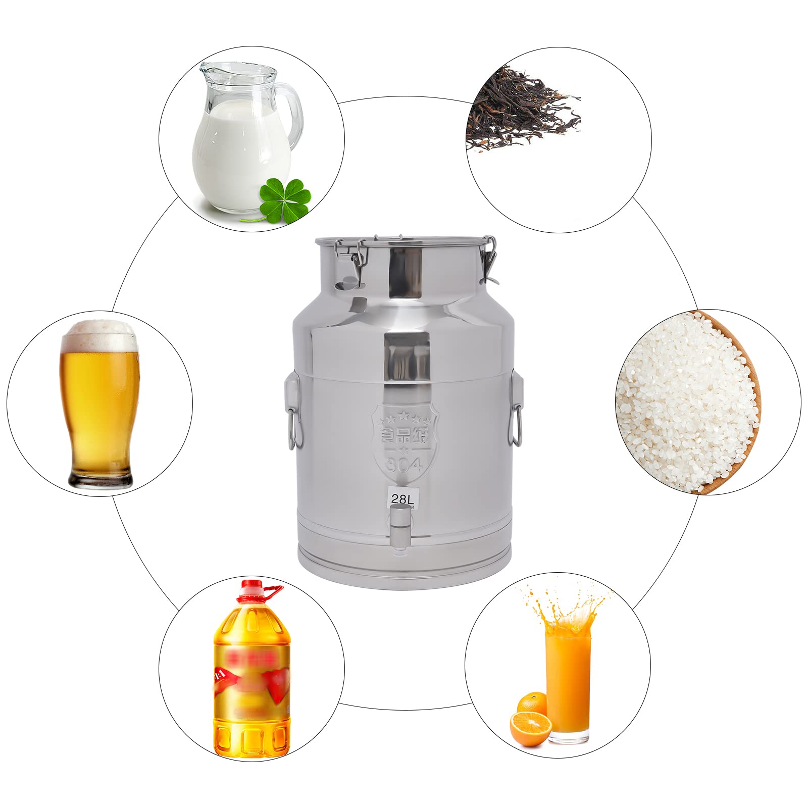 Premium 304 Stainless Steel Milk Can - 28L/7.4Gal Large Metal Milk Jug with Faucet & Airtight Lid - Rustproof Dairy Pail for Milk, Wine, Oil & Liquid Storage - Ideal for Farm, Brewery, Restaurant & Home Kitchen Use