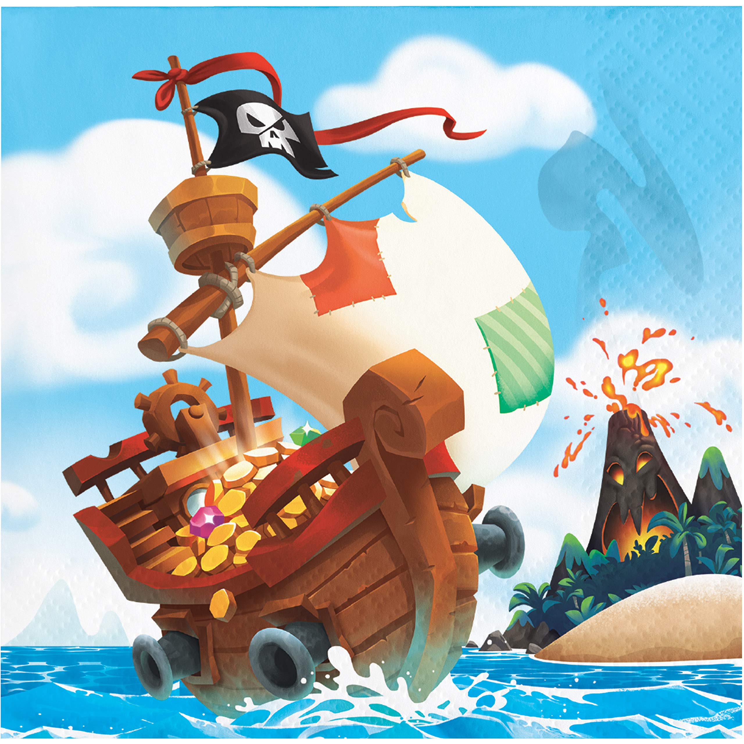 Treasure Island Pirate Themed Beverage Napkins - 16 Count Pack for Kids Birthday Party, Themed Events, and Pirate Party Decorations