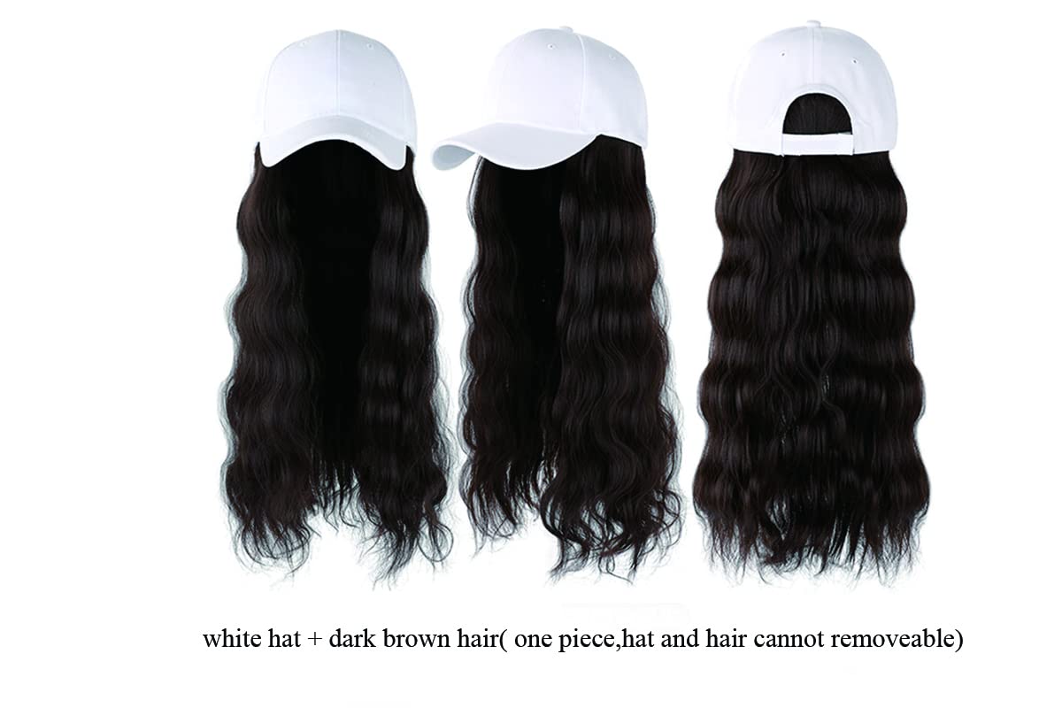 One Piece Baseball Cap with 21 Inch Long Wavy Hair Extension - Synthetic Wig Hat for Women & Girls - Perfect for Cosplay, Costume Parties & Everyday Fashion