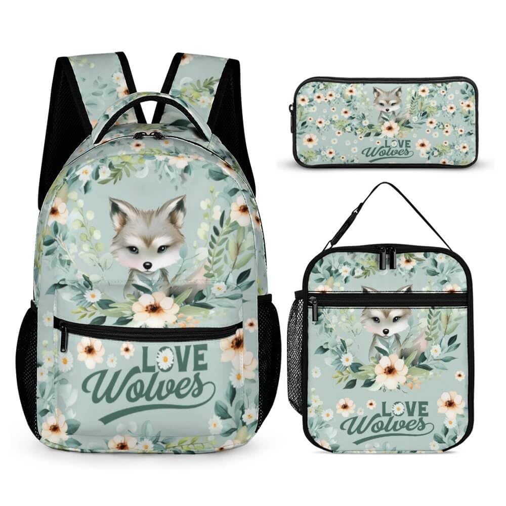 Cute 16 Inch Wolf Backpack for Kids - Lightweight School Bookbag with Lunch Box & Pencil Case, Large Capacity for Boys & Girls | Perfect for School, Travel & Outdoor Adventures