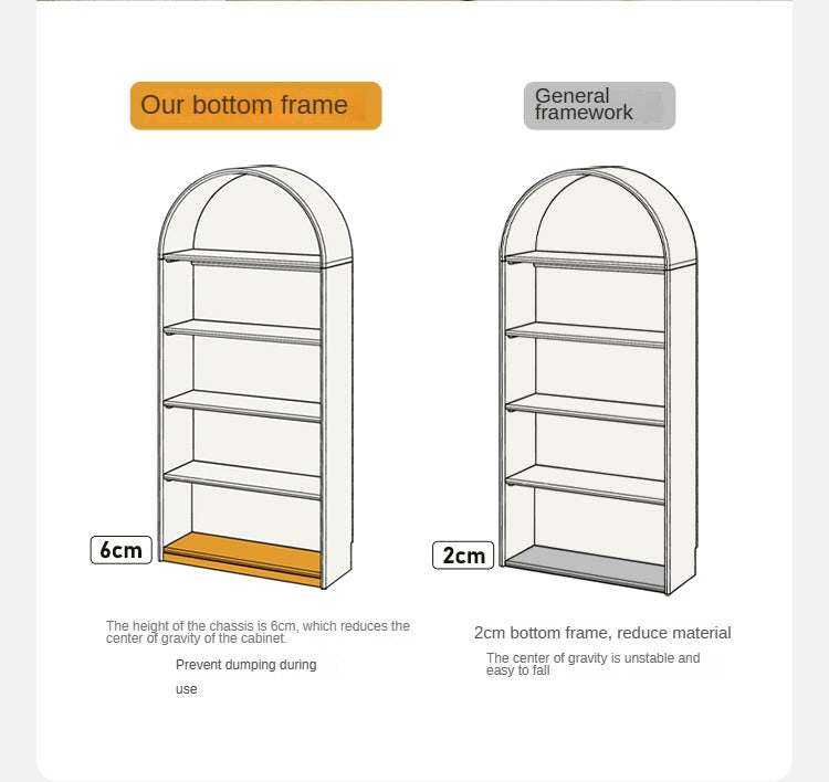 Solid Poplar Wood Arch Bookcase - Display Cabinet & Bookshelf in Cream for Living Room, Bedroom & Office Storage