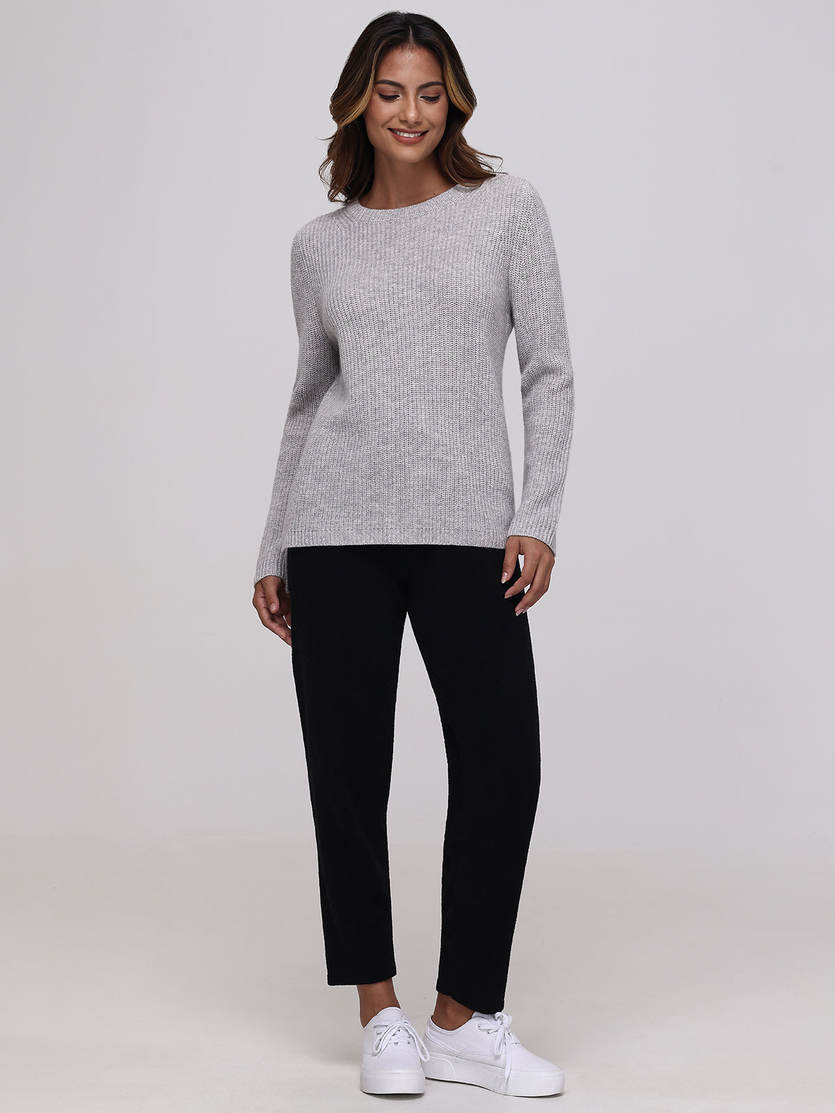 Emma Women's Cashmere Crewneck Sweater - Soft Shaker Stitch Knit Pullover for Fall & Winter | Cozy Office Wear & Casual Outfits