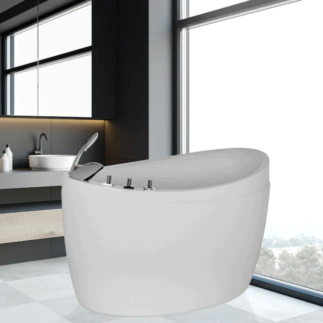 Empava 48 Inch Oval Freestanding Air Massage Bathtub with Hydrotherapy Jets - Japanese Style Soaking Tub (48JT011) for Luxury Spa Relaxation at Home