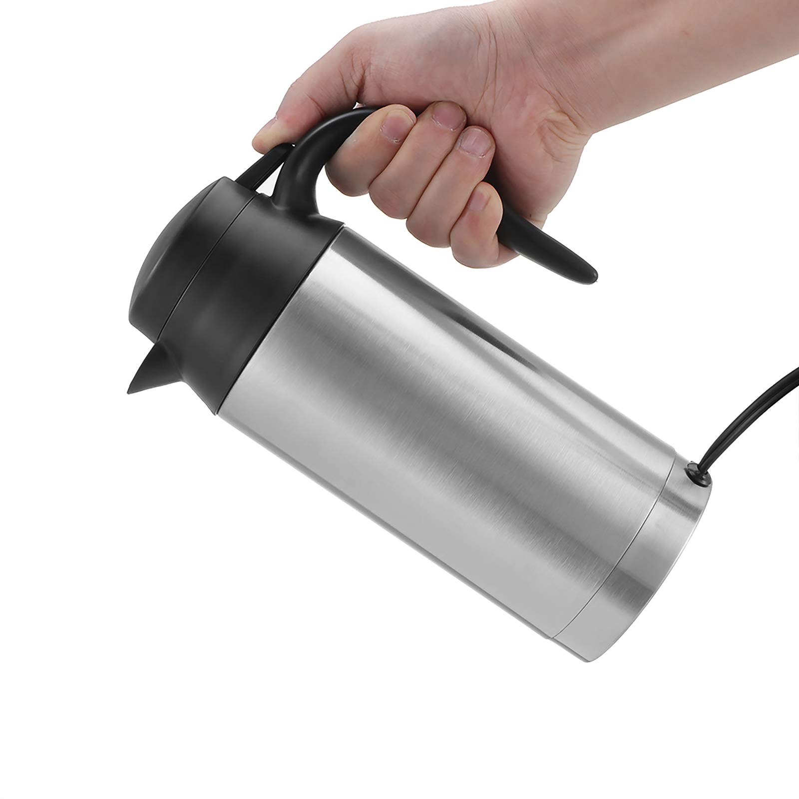 S SUNSBELL 750ml Portable Car Kettle - 12V DC Stainless Steel Travel Mug with Heater for Coffee, Tea & Hot Water - Perfect for Road Trips, Camping & Office Commutes