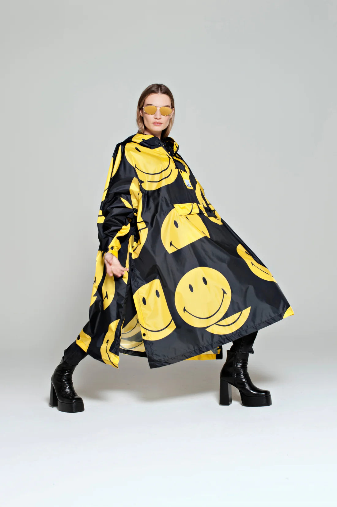 All Smiles x Smiley Waterproof Rain Poncho - Lightweight & Compact for Outdoor Activities, Festivals, and Emergency Use