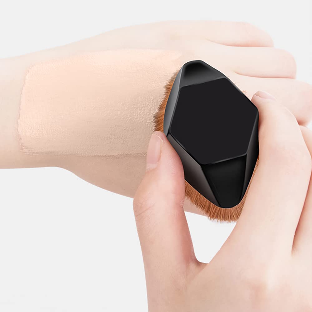 Flat Top Kabuki Hexagon Foundation Makeup Brush - Soft Bristles for Flawless Liquid & Powder Application - Travel-Friendly with Protective Cap - Perfect for Women & Girls (Black & Pink) - Ideal for Everyday Makeup, Professional Use & On-the-Go Touchups