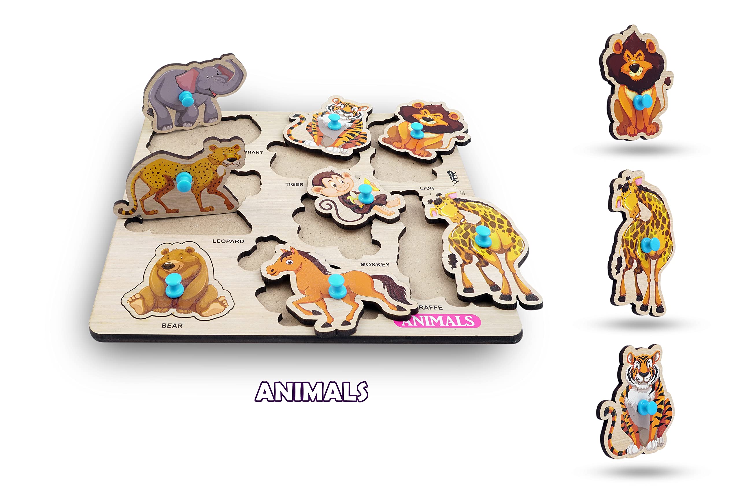 XH TOYS Montessori Wooden Animal Puzzle - Educational Learning Toy for Toddlers Ages 2-6, Preschool Classroom & Homeschool STEM Activity - Jungle Safari Theme Puzzle Board for Boys & Girls (12-Piece Set) - Perfect for Birthday Gifts, Early Childhood Development & Sensory Play