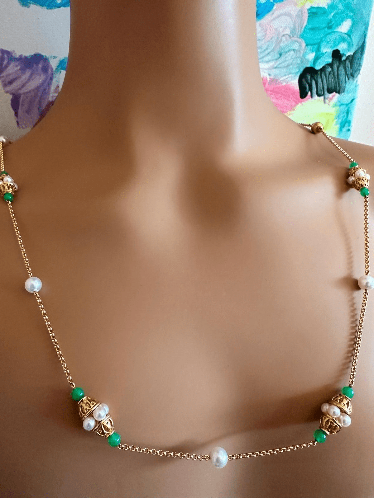 Vintage Mikimoto 18k Yellow Gold Pearl & Chalcedony 32