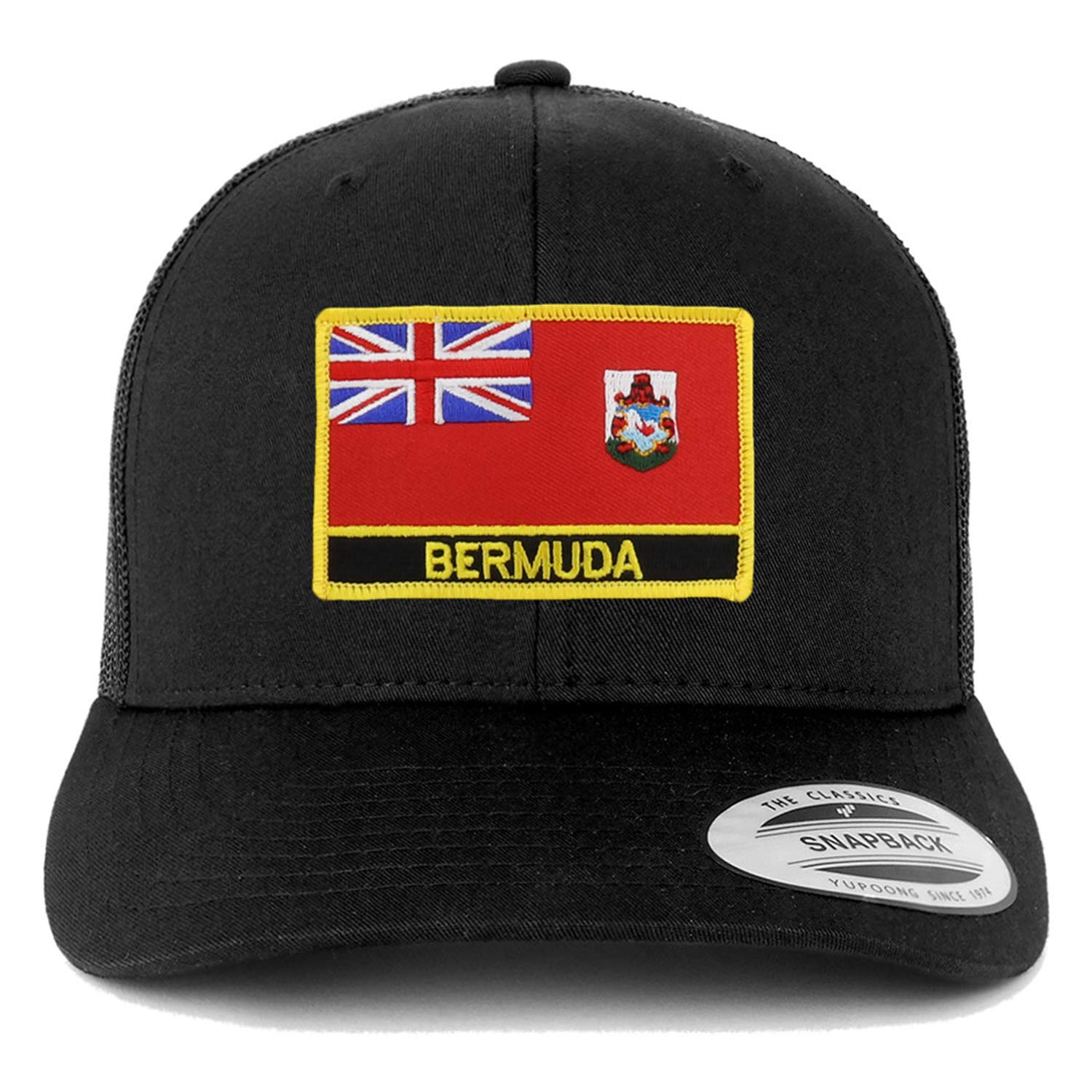 Trendy Bermuda Flag Patch Retro Trucker Mesh Cap - Vintage Style Adjustable Snapback Hat for Men & Women - Perfect for Beach, Travel, and Summer Outfits