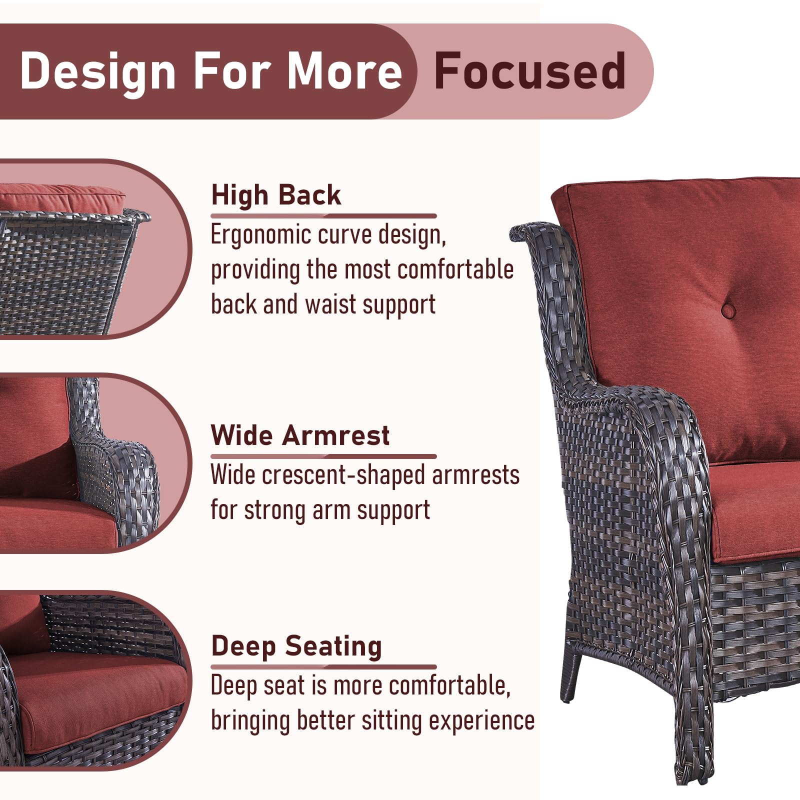 Outdoor Loveseat Sofa - 2 Seater Rattan Wicker Patio Couch with High Back, Weather-Resistant Brown/Red, Perfect for Porch, Deck, Backyard & Garden Relaxation
