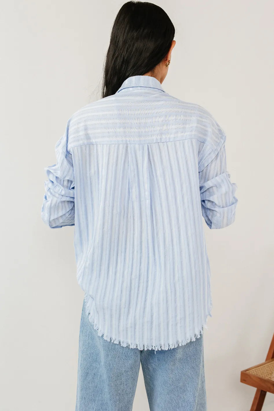 Blue Nyah Striped Button-Up Shirt for Women | Casual & Office Wear | Final Sale