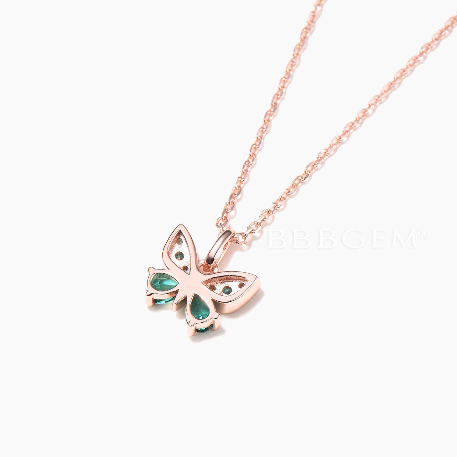 Pear Cut Emerald Butterfly Pendant Necklace - Round Emerald Animal Inspired Jewelry for Women - Perfect for Valentine's Day Gifts, Birthday Presents & Special Occasions
