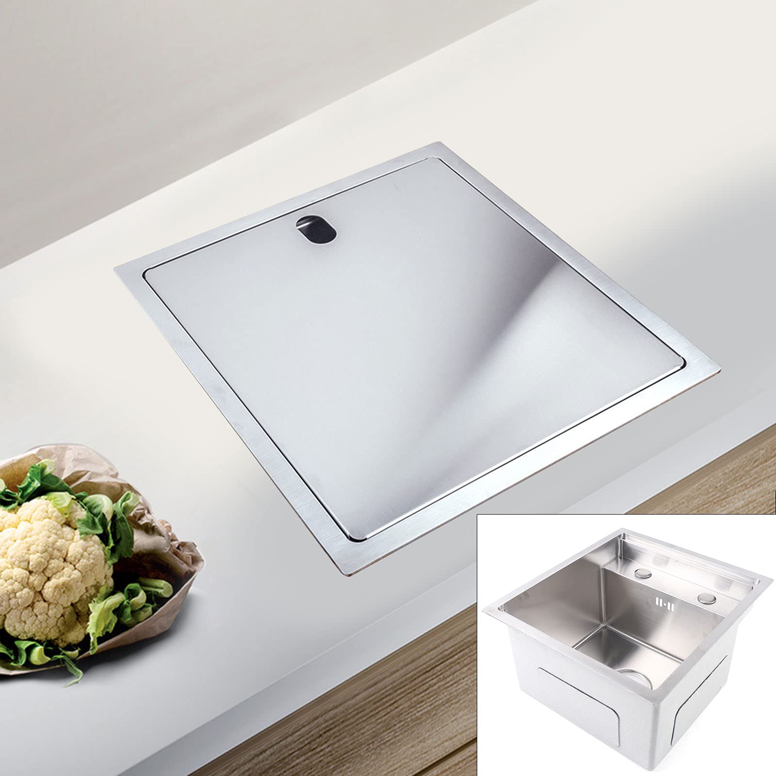 YIYIBYUS Single Bowl Stainless Steel Kitchen/Bar Sink with Double-Layer Edging & Folding Faucet - Compact Hidden Sink for Small Spaces, Perfect for Apartments, RVs, and Tiny Homes