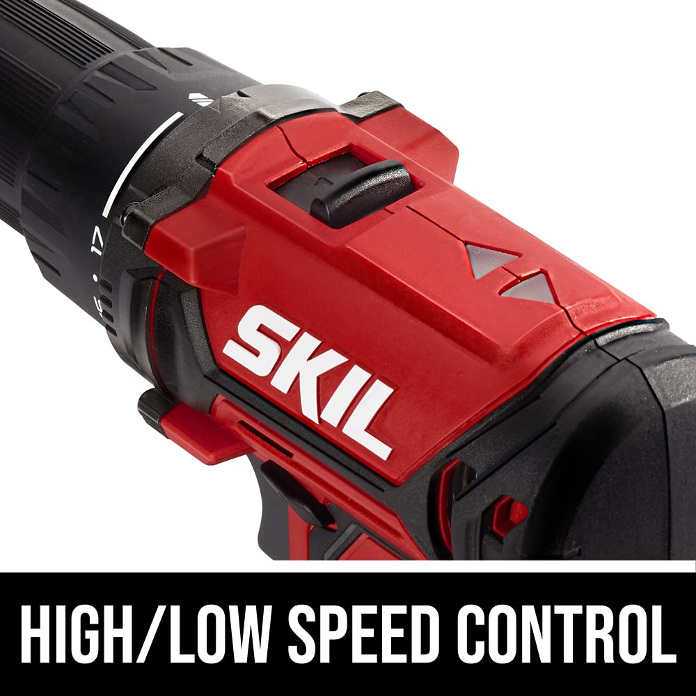 SKIL 20V Cordless Drill Driver with 2.0Ah Battery & Charger - 1/2 Inch Keyless Chuck, Lightweight Power Tool for DIY Projects, Home Repairs, and Woodworking (Model DL527502)