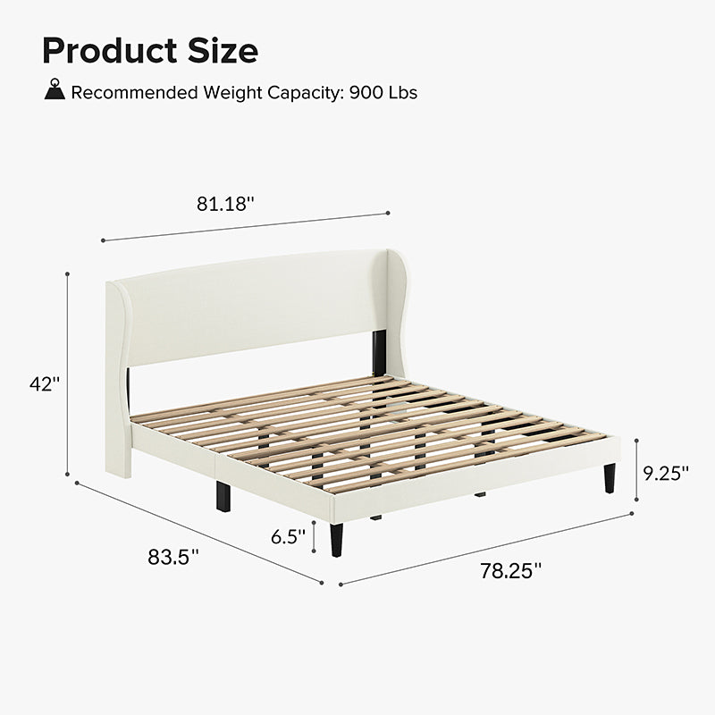 Baotist Upholstered Wingback Platform Bed Frame - Queen Size Modern Bedroom Furniture for Master Bedroom, Guest Room & Apartment