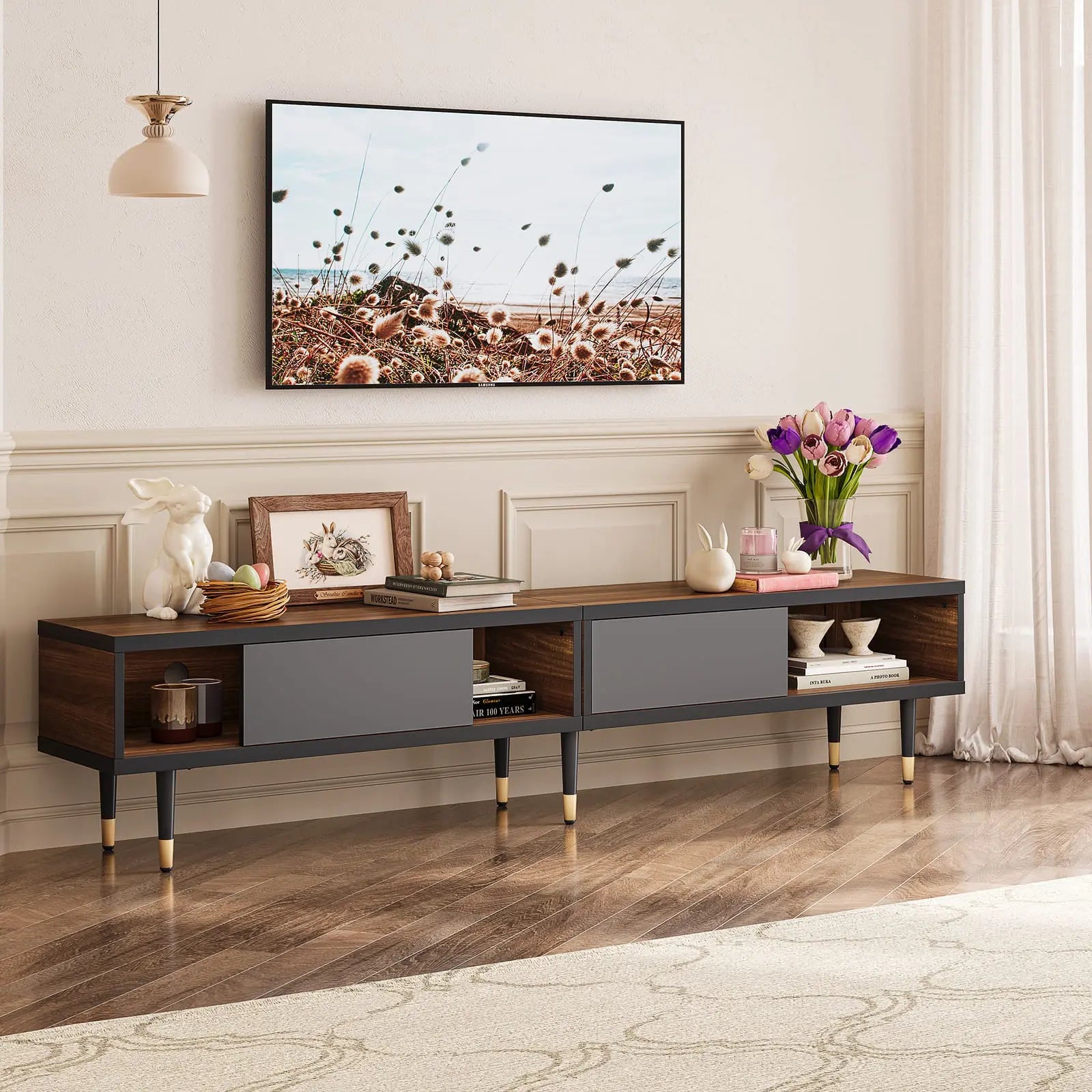 Bestier Mid Century Modern TV Stand for 85 inch TVs - 2-in-1 Long Entertainment Center TV Cabinet with Storage for Living Room, Home Theater & Family Room