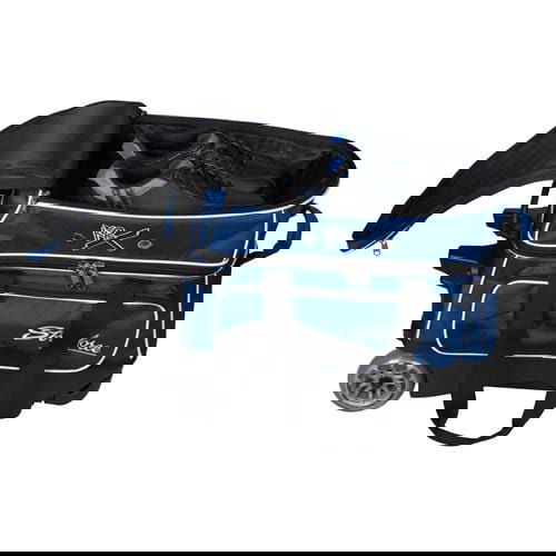 KR Strikeforce Royal Flush Black/Royal Double Roller Bowling Bag - Professional Bowling Equipment for Tournaments & League Play - Durable Rolling Bowling Ball Carrier with 2 Ball Capacity