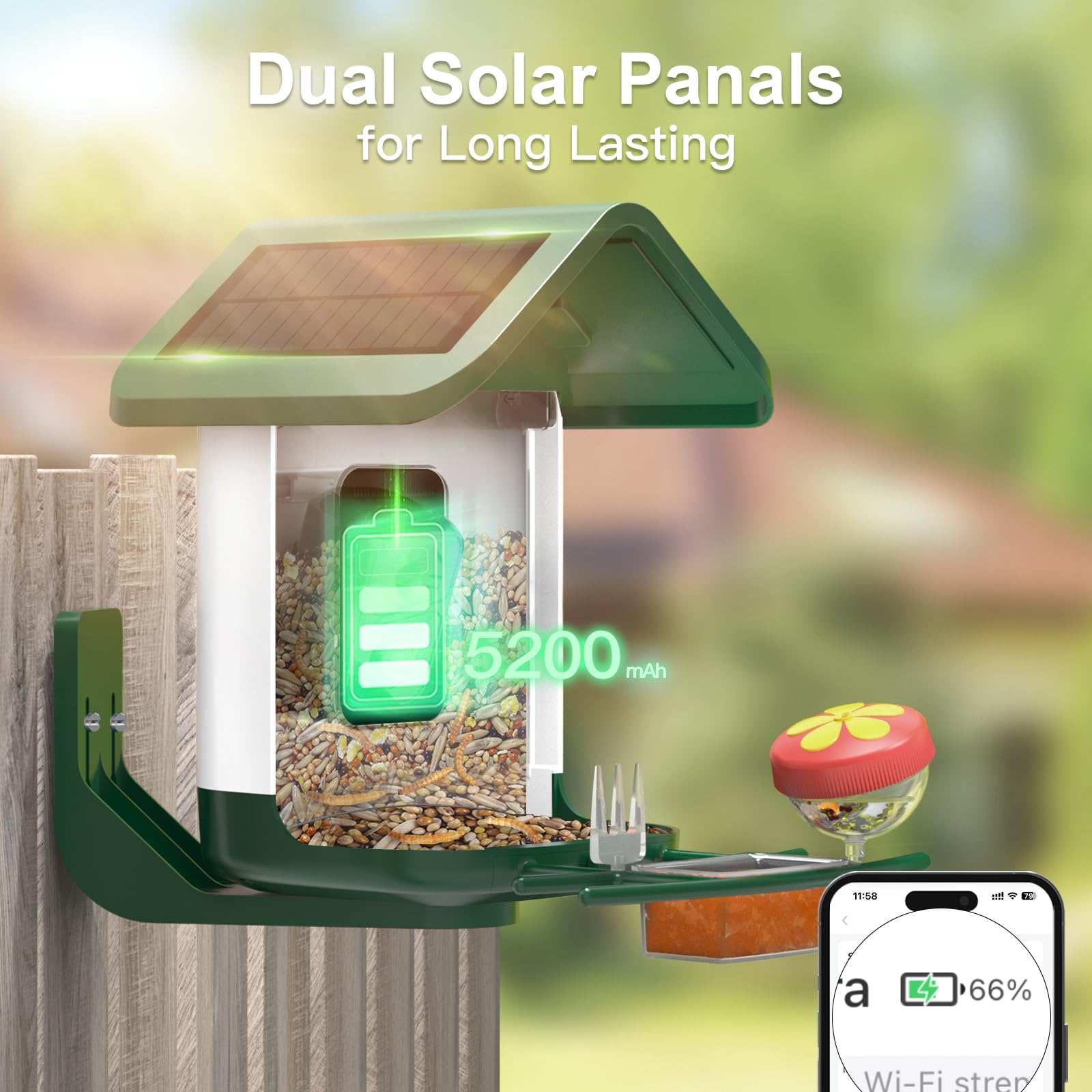 Solar Powered Smart Bird Feeder with 2K HD Camera - AI Bird Identification, Auto Capture Videos & Photos, 2.4GHz WiFi for Outdoor Backyard - Perfect Gift for Bird Lovers, Parents & Nature Enthusiasts | Enjoy Birdwatching from Home or Office