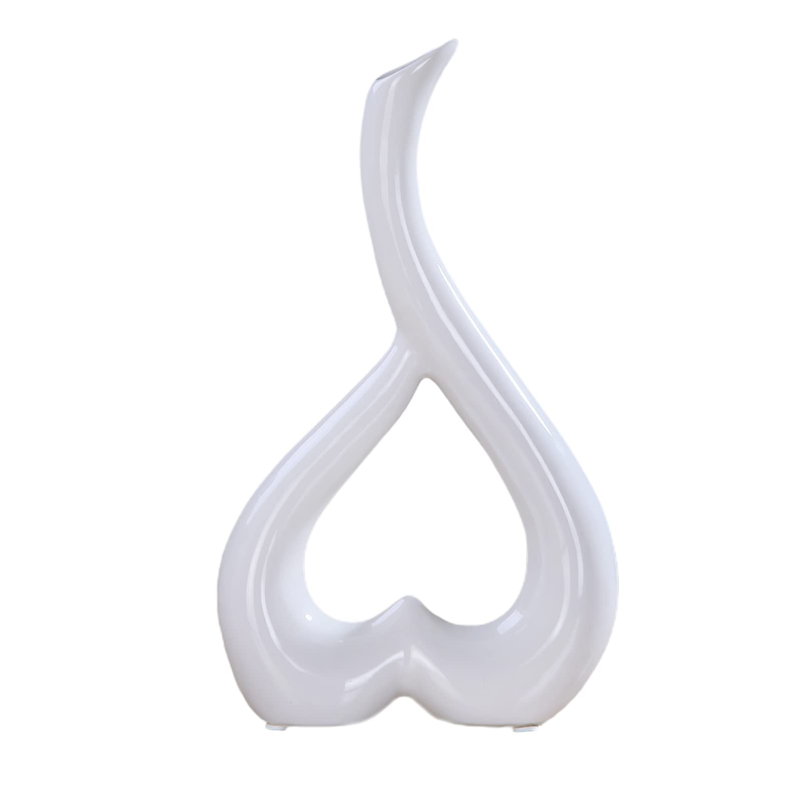 White Ceramic Heart Shaped Vase - 10.2x5.9 Inch Modern Geometric Decorative Centerpiece for Home, Office, Party & Wedding Decor | Elegant Desktop Sculpture Art for Tabletop Display & Gift Giving