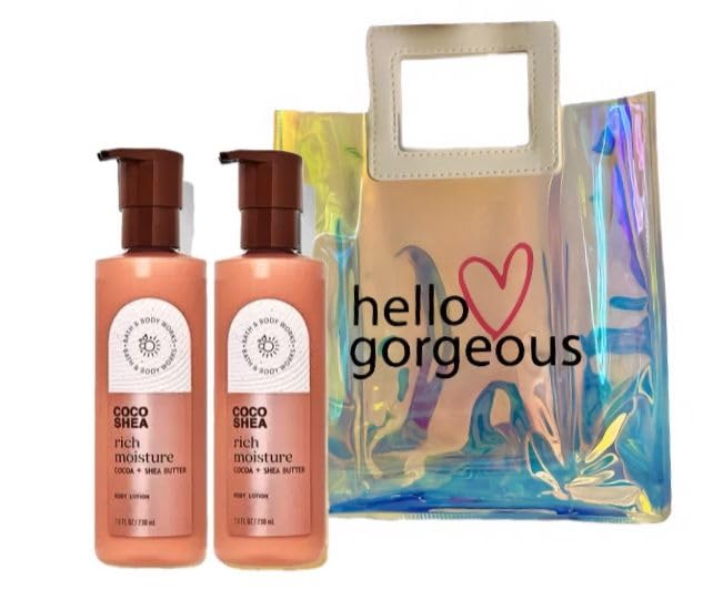 Coco Shea Rich Moisture Body Lotion by Bath & Body Works - Ultra Hydrating 7.8 fl oz (Pack of 2) with Free Gift Bag - Perfect for Dry Skin Care & Gift Giving