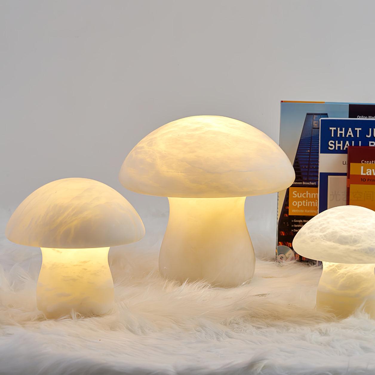 Alabaster Mushroom Table Lamp - Elegant Handcrafted Nightstand Light for Bedroom, Living Room & Office Decor