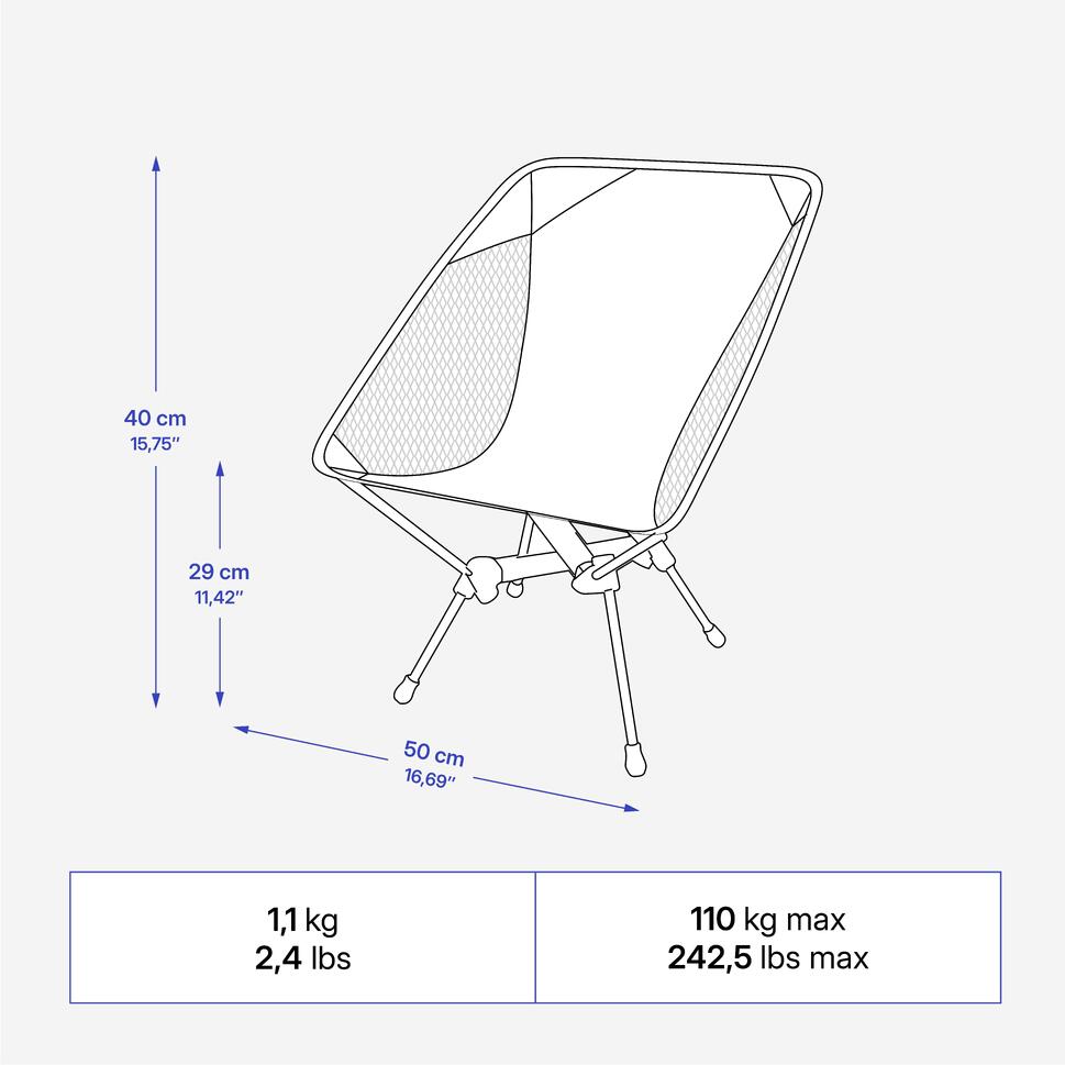 Quechua MH500 Compact Folding Camping Chair - Lightweight & Portable Outdoor Chair for Hiking, Backpacking, Picnics & Beach | Perfect for Camping, Travel & Outdoor Adventures