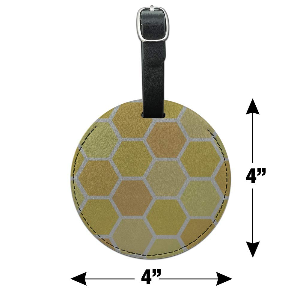 Yellow Honeycomb Pattern Round Leather Luggage Tag - Durable Suitcase ID Card Holder for Travel Bags | Perfect for Carry-Ons, Checked Luggage & Backpack Identification
