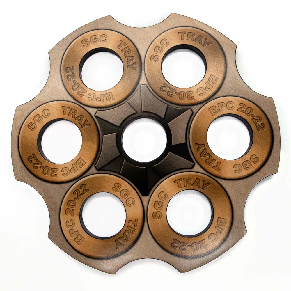 6 Shooter Wooden Shot Glass Holder & Bottle Topper Set - Revolver Cylinder Design for Whiskey, Bourbon, and Tequila - Perfect for Western Themed Parties, Man Cave Decor, and Cowboy Gifts