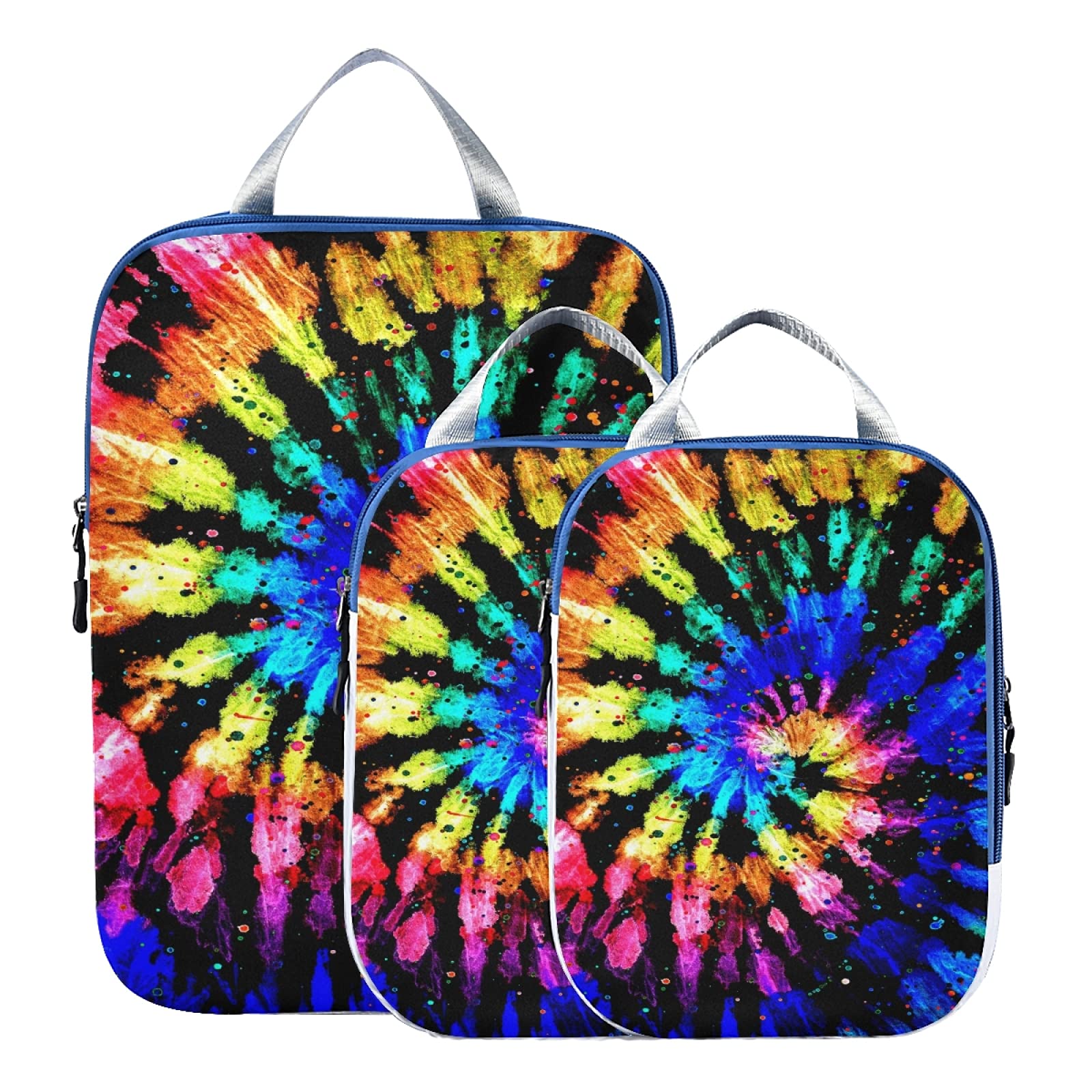 Colorful Tie Dye Boho Hippie 3-Piece Packing Cube Set - Waterproof Travel Organizers with Check Oxford Cloth for Toiletries & Luggage Organization | Perfect for Backpacking, Vacation Trips & Minimalist Travel