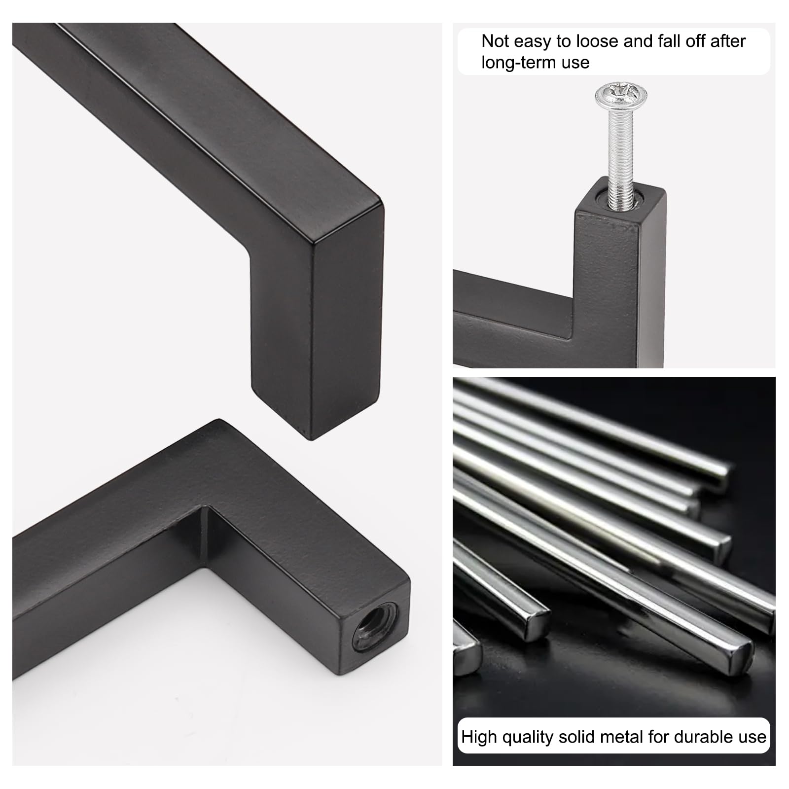 Gobekor 10 Pack Matte Black Square Cabinet Handles - 7.5 Inch (192mm) Hole Centers - Solid Black Kitchen & Dresser Drawer Pulls - Durable Cabinet Hardware for Modern Home & Office Furniture