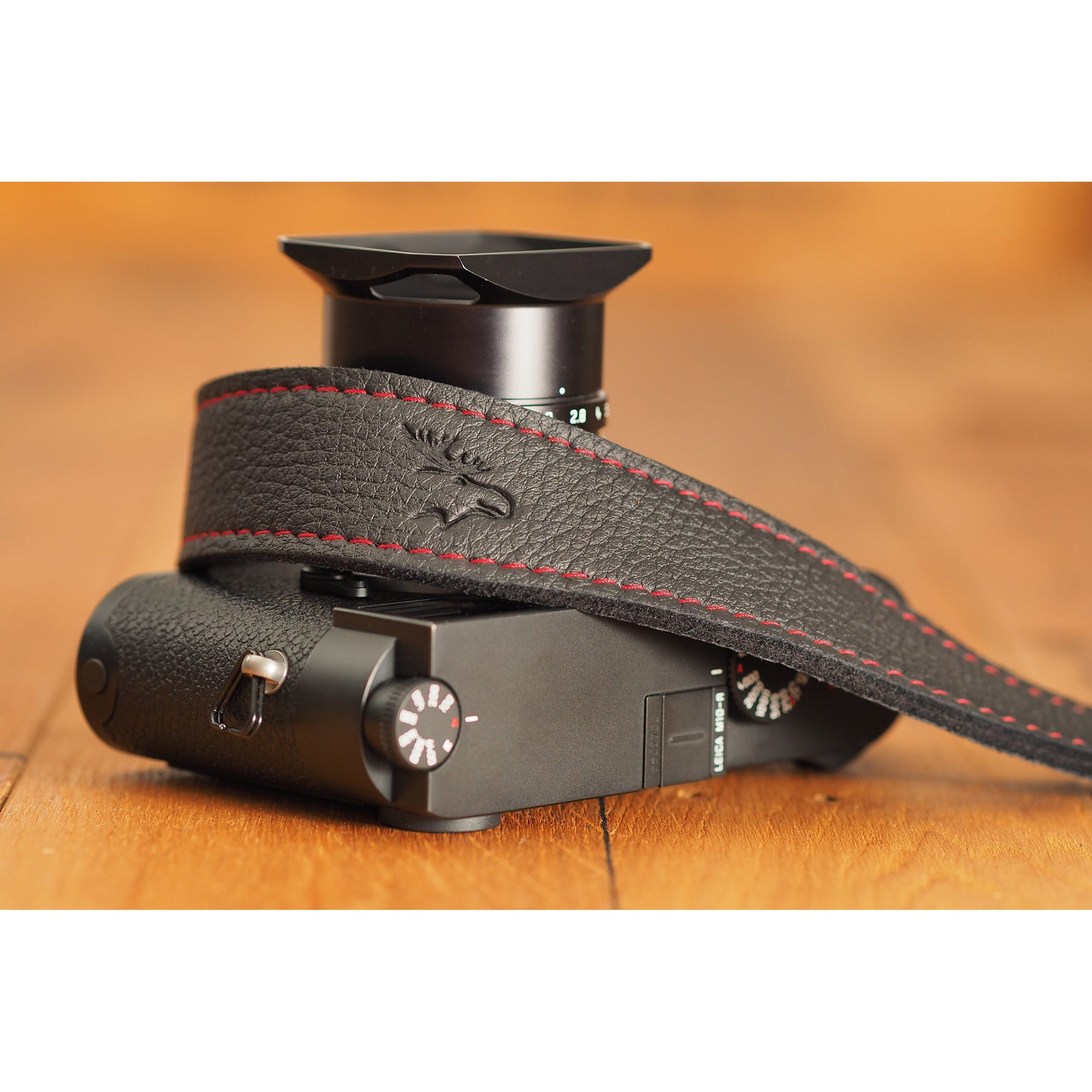 EDDYCAM 35mm Wide Elk Leather Neck Strap - Black with Red Stitching - Durable Camera Strap for DSLR & Mirrorless Cameras - Perfect for Photography, Travel & Outdoor Shooting
