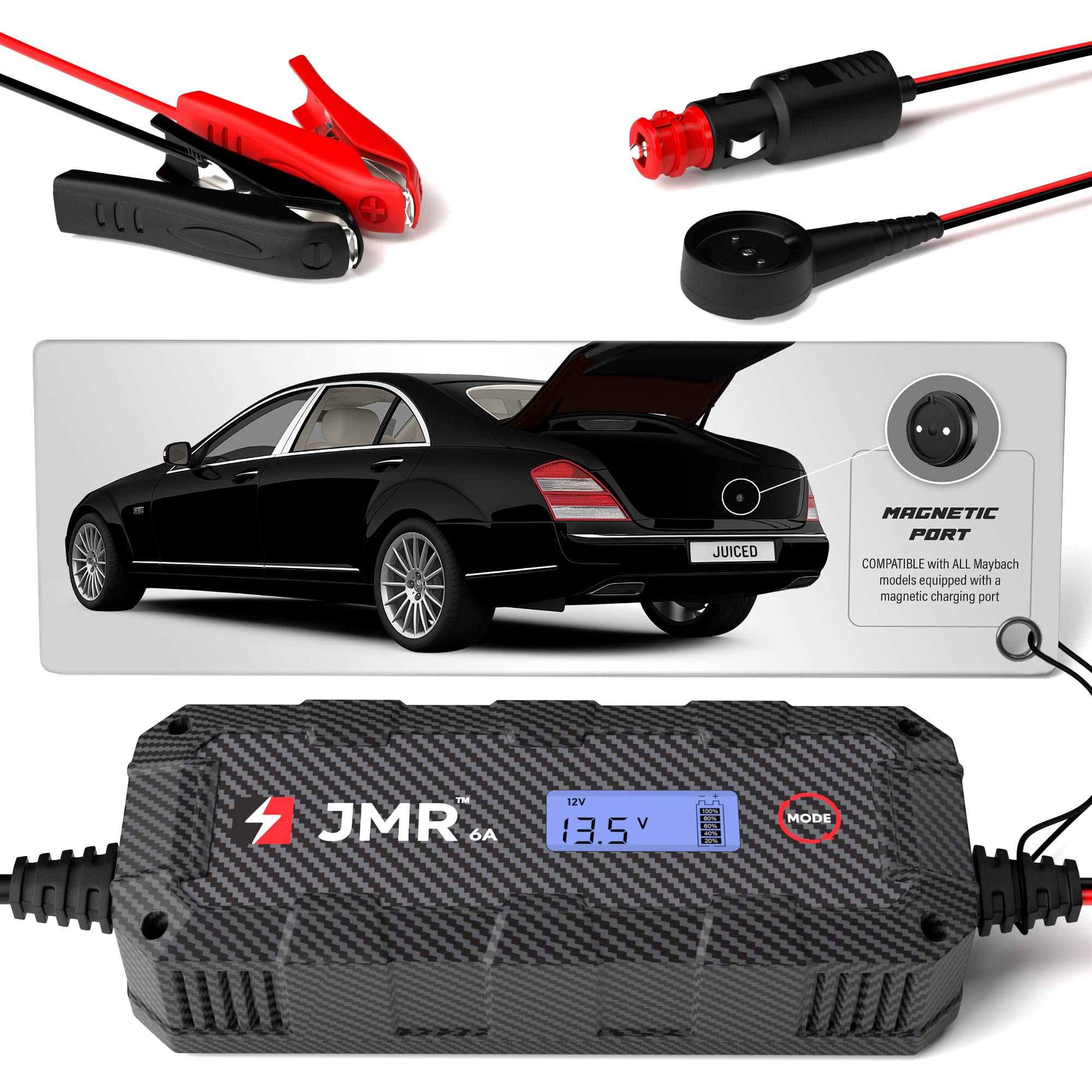 JMR Battery Charger & Maintainer for Mercedes Maybach S-Class GLS 57 62 - 12V Trickle Charger with Magnetic Port - Car Battery Conditioner for All Models - Perfect for Winter Storage & Long-Term Vehicle Maintenance
