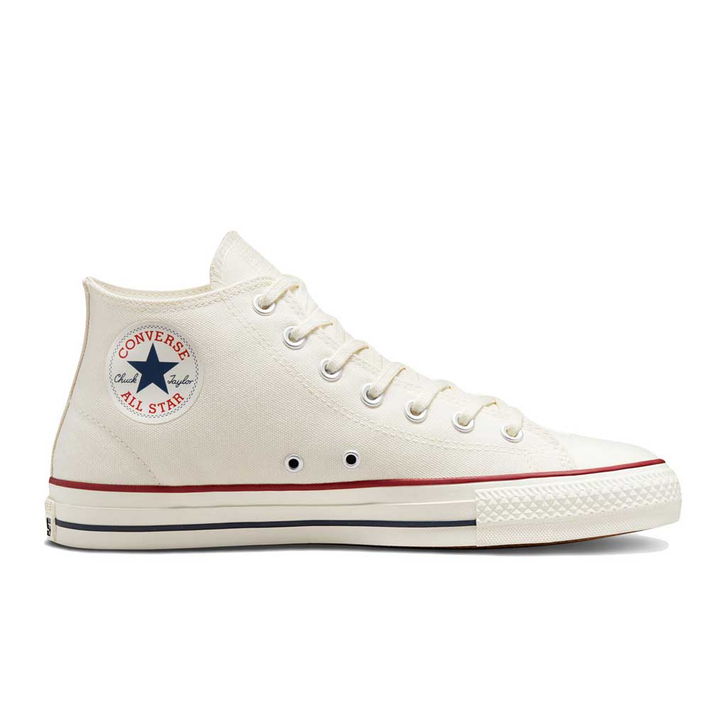 Converse CTAS Pro Mid Sneakers - White, Red & Blue High-Top Canvas Shoes for Men & Women | Casual Streetwear & Skateboarding Fashion