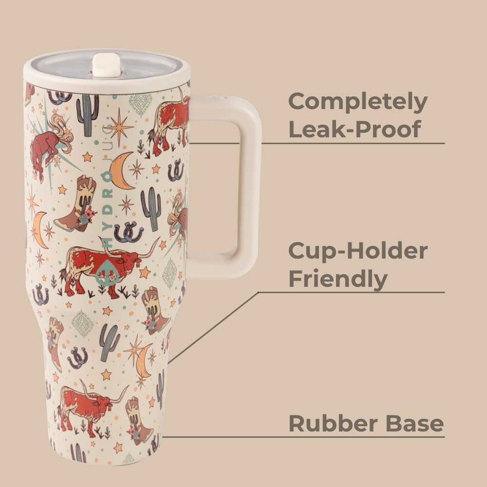 HydroJug Traveler - 32 oz Insulated Stainless Steel Water Bottle with Handle & Flip Straw - Leak Proof Tumbler with Rubber Base - Fits in Cup Holder - Reusable Travel Mug for Women & Men - Perfect for Gym, Hiking, Office & Outdoor Adventures