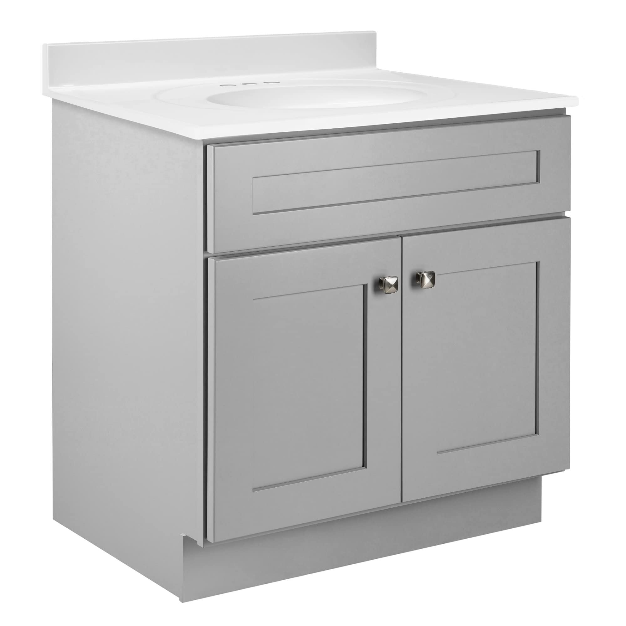 Design House Brookings 30-Inch Solid Wood Bathroom Vanity with Single Sink - Ready to Assemble in Sherwin Williams® Gray (587089) - Perfect for Modern Bathrooms, Small Spaces & Home Renovations