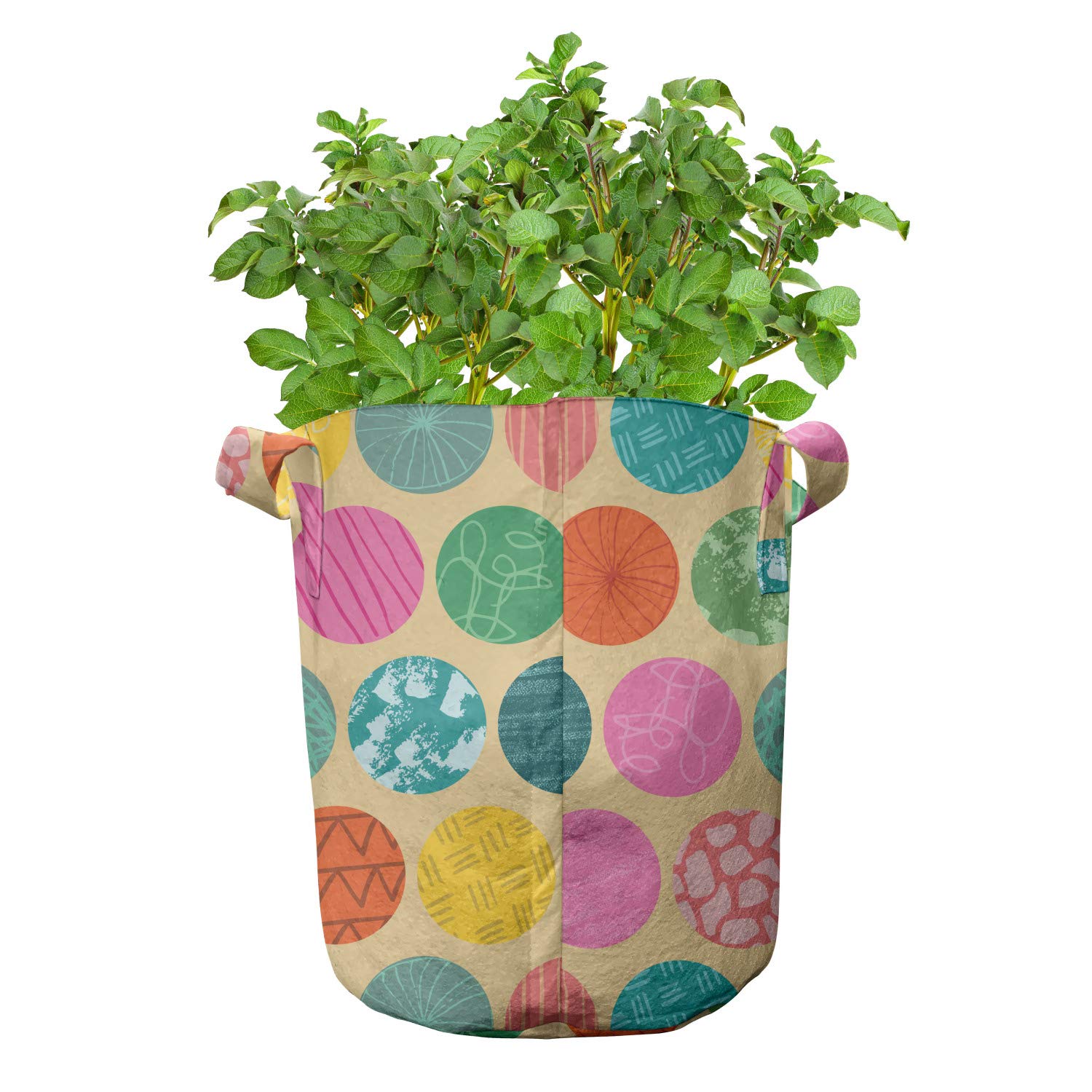 Ambesonne 5-Pack Heavy Duty Camo Print Grow Bags - Olive Green & Beige Leaf Pattern Fabric Plant Pots with Handles for Vegetables, Herbs & Flowers | Indoor & Outdoor Gardening, Balcony Planting, Urban Farming