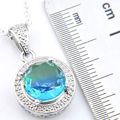Newest Fire Round Blue Tourmaline Gemstone Silver Pendant Necklace for Women - Elegant Jewelry Gift for Birthday, Anniversary & Special Occasions