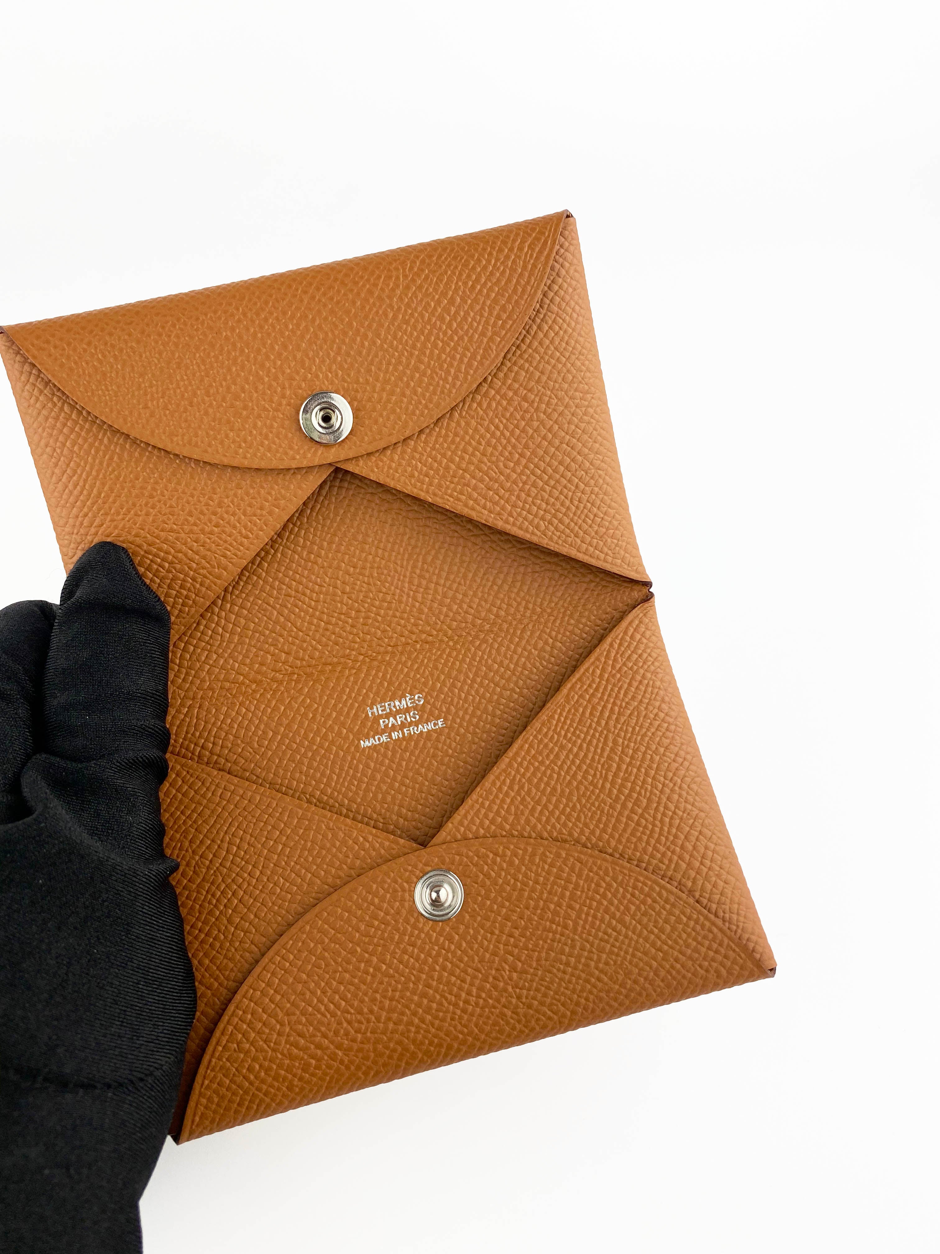 Hermes Gold Calvi Card Holder - Luxury Leather Wallet for Credit Cards & IDs | Perfect for Everyday Use, Travel & Gifting