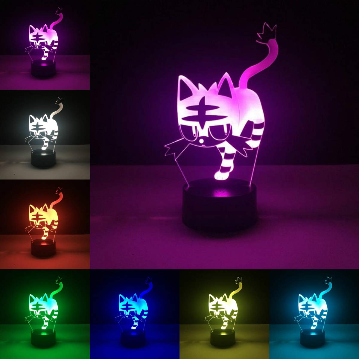 3D Illusion Cat Tiger Animal Night Light Lamp - 7 Color Changing LED Touch Table Desk Lamp with Acrylic Base & USB Cable - Perfect for Kids Room, Bedside Decor, Christmas Gifts & Home Decoration