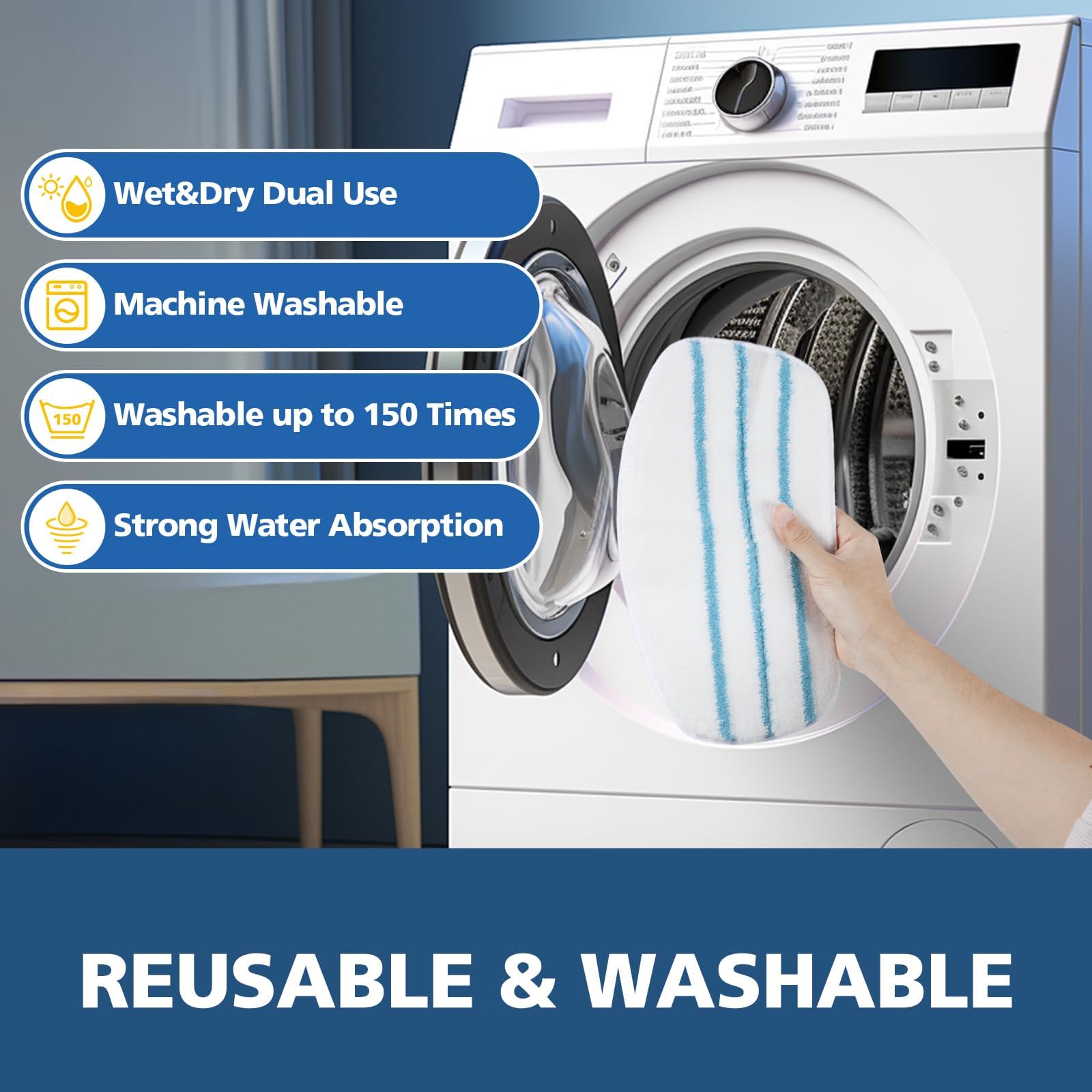 LINNIW 6 Pack Replacement Steam Mop Pads for PurSteam ThermaPro 10-in-1 - Super Absorbent Microfiber Cleaning Cloths for Floors, Tiles & Hardwood - Perfect for Kitchen, Bathroom & Pet Hair Removal