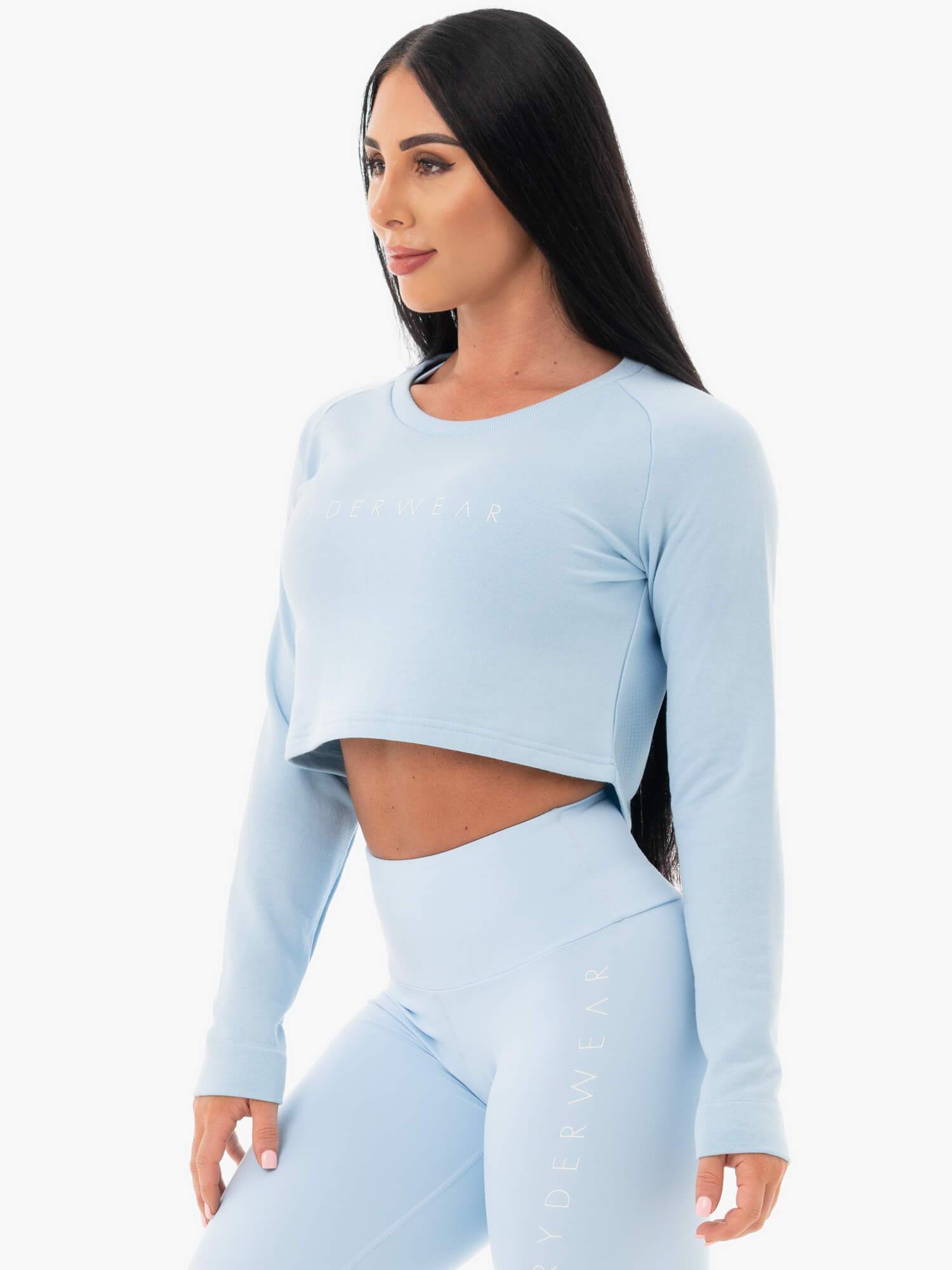 Stylish Sky Blue Cropped Sweater for Women - Trendy Casual Pullover for Fall & Winter - Perfect for Office, Dating, and Weekend Outfits