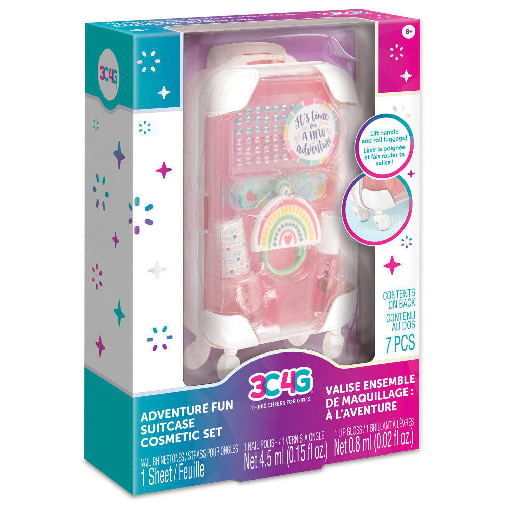 3C4G Adventure Rolling Suitcase Cosmetic Playset for Tweens - Travel Makeup Case for Girls, Durable Kids Luggage with Wheels - Perfect for Birthday Gifts, Travel & Sleepovers