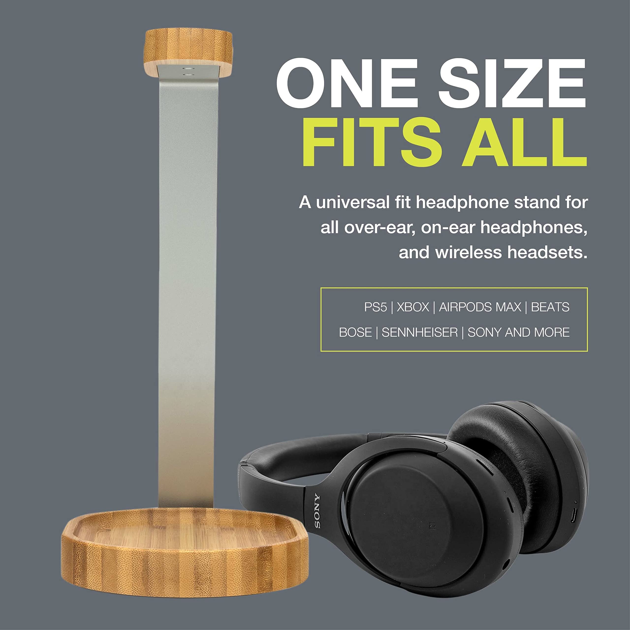 Premium Bamboo Headphone Stand - Wooden Gaming Headset Holder for Desk & Studio - Universal Fit for AirPods Max, Beats, Corsair, Razer, Astro (PC, Xbox, PS4) - Perfect for Home Office, Gaming Setup & Music Studio Organization