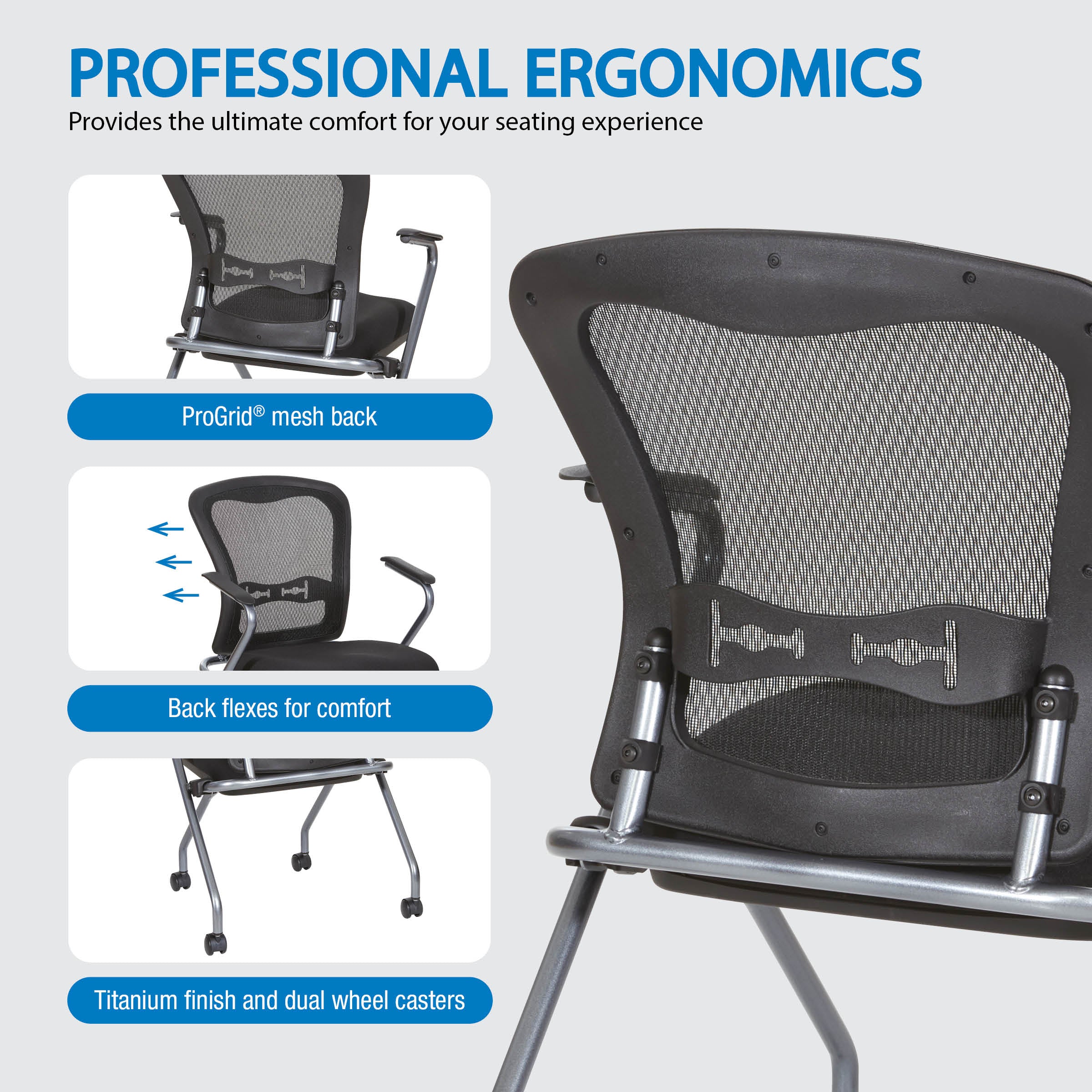 Office Star Pro Line II Mesh Folding Chairs - 2 Pack [84440 30] - Comfortable & Durable for Office, Conference, Events & Outdoor Use