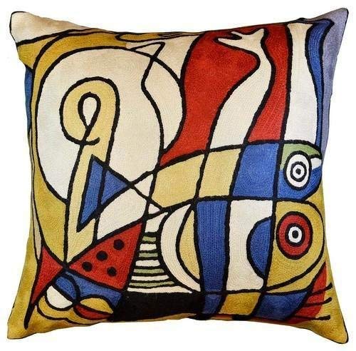 Alfred Gockel Modern Coastal Gold Throw Pillow Cover - 18x18 Inch Decorative Cushion Case for Sofa, Couch & Farmhouse Chair - Hand Embroidered Wool Abstract Musical Design - Perfect for Living Room, Bedroom & Coastal Home Decor
