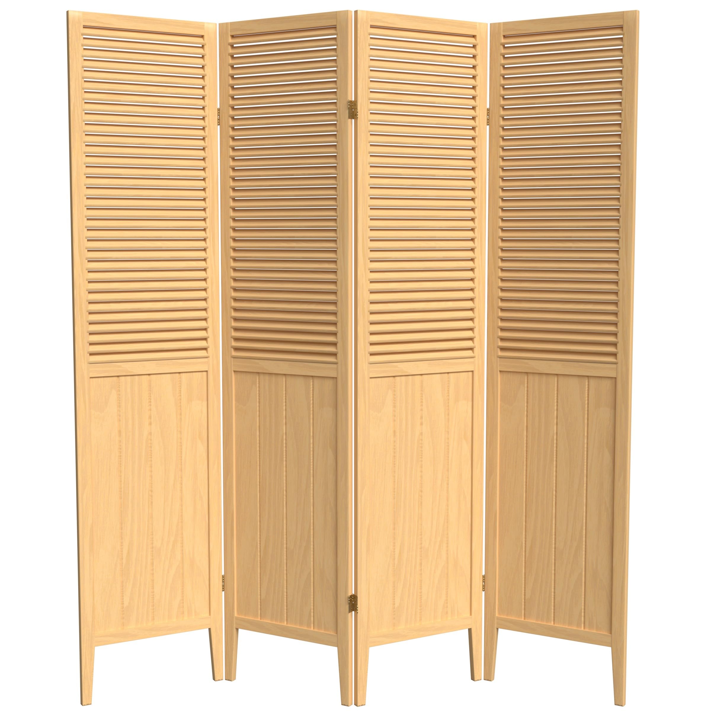 Red Lantern SS-BEAD-Natural-4P 4-Panel Natural Wood Room Divider Screen - Perfect for Home Decor, Office Partition & Asian-Inspired Spaces