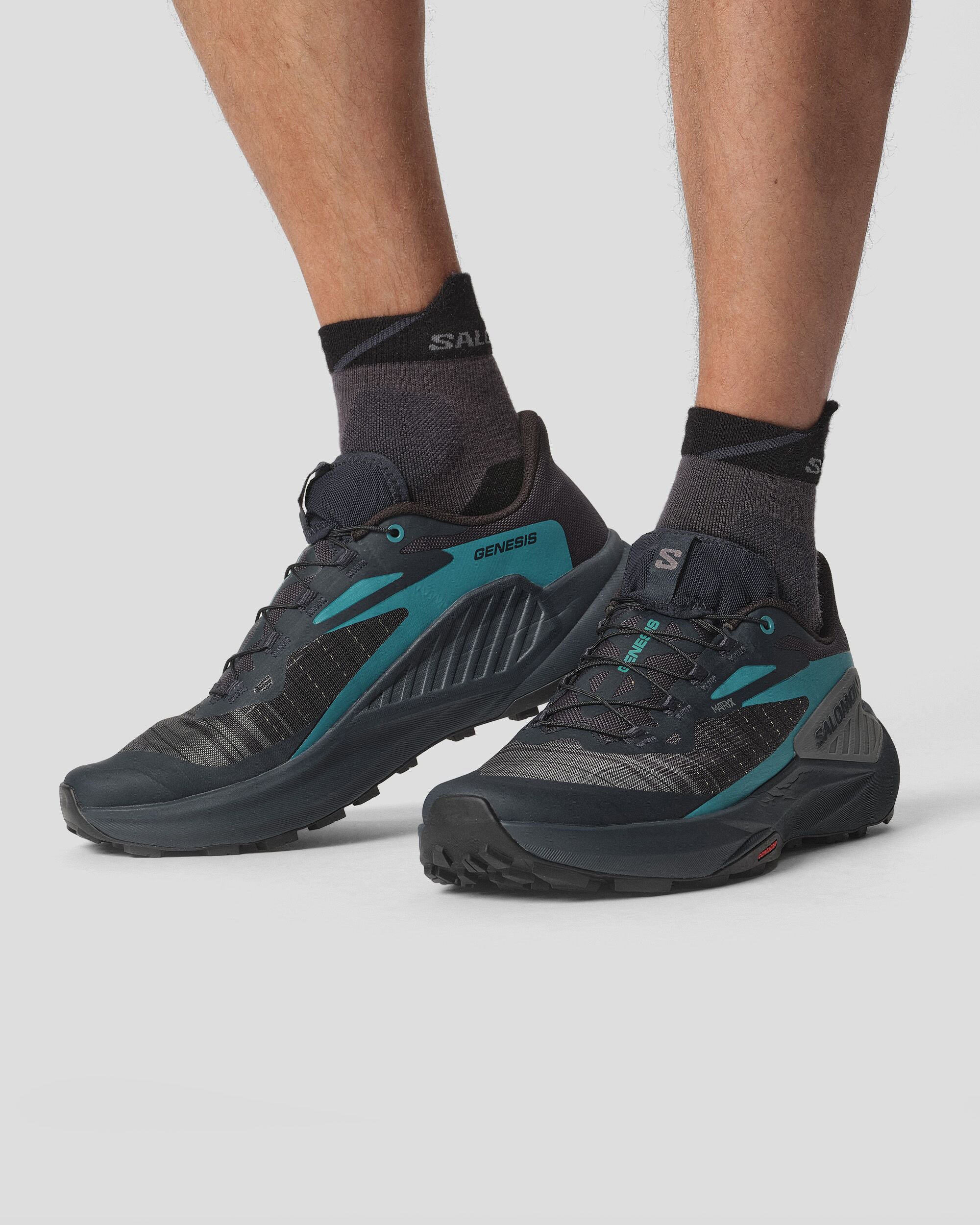 Salomon Genesis Trail Running Shoes for Men - Lightweight Carbon/Tahitian Tide/Quiet Shade - Perfect for Hiking, Jogging & Outdoor Adventures