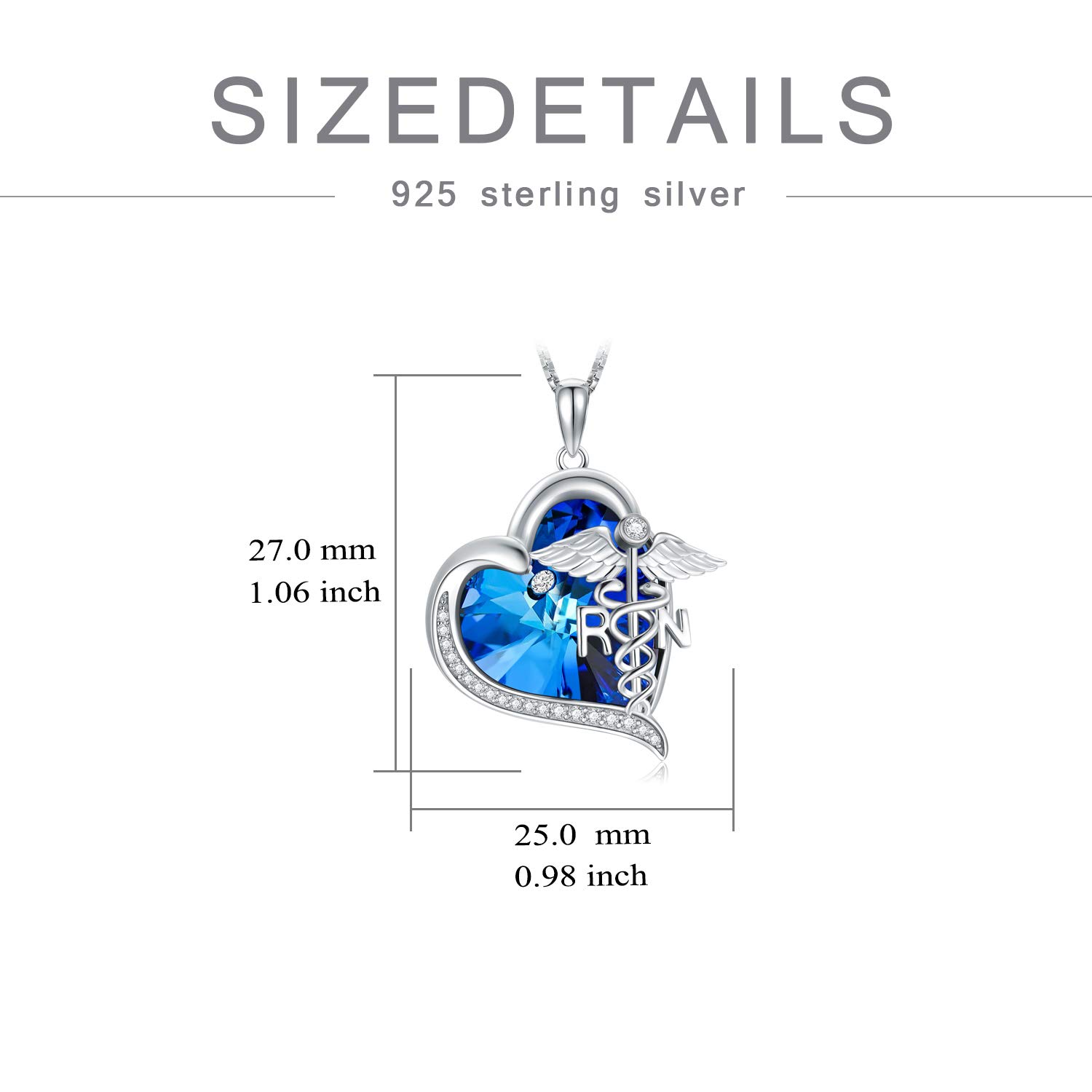 TOUPOP 925 Sterling Silver Nurse Necklace with Crystal - RN Medical Caduceus Pendant Jewelry for Women, Nursing Student, Mom | Perfect Nurse Gifts for Birthday, Graduation, Appreciation | Ideal for Clinical Work, White Coat Ceremony & Daily Wear