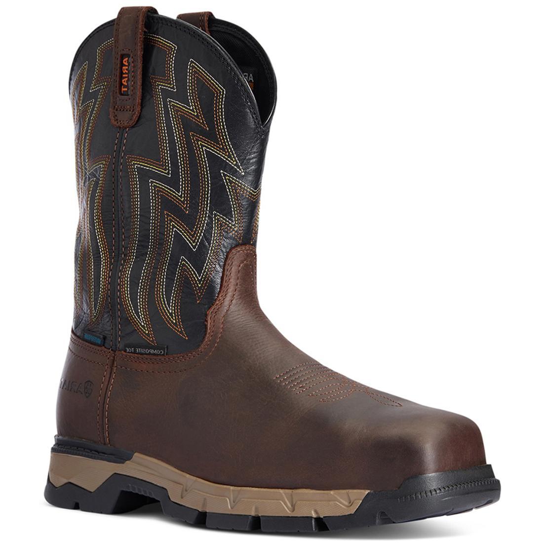Rebar Flex Composite Toe Waterproof Western Work Boots for Men - Dark Brown Safety Shoes for Construction, Ranch & Outdoor Work