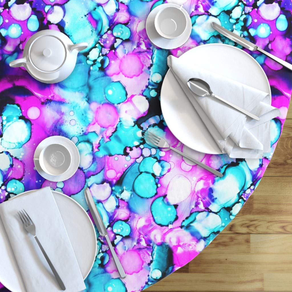 Custom Purple Aqua Abstract Watercolor Teal Mermaid Print Cotton Sateen Tablecloth - 70